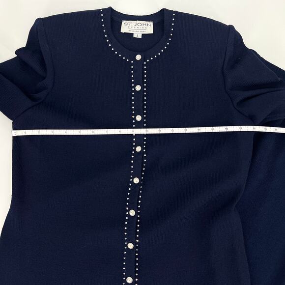 St. John Evening by Marie Gray Navy Knit Rhinestone Jacket and Skirt Set Size 4 - Picture 5 of 13